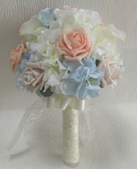 Baby Blue, Peach & Blush Bridesmaid Bouquet